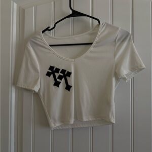 White Crop Top with Black Graphic